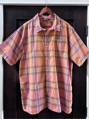 The North Face Men's Orange Plaid Short-Sleeve Button-Down Shirt Size: XXL